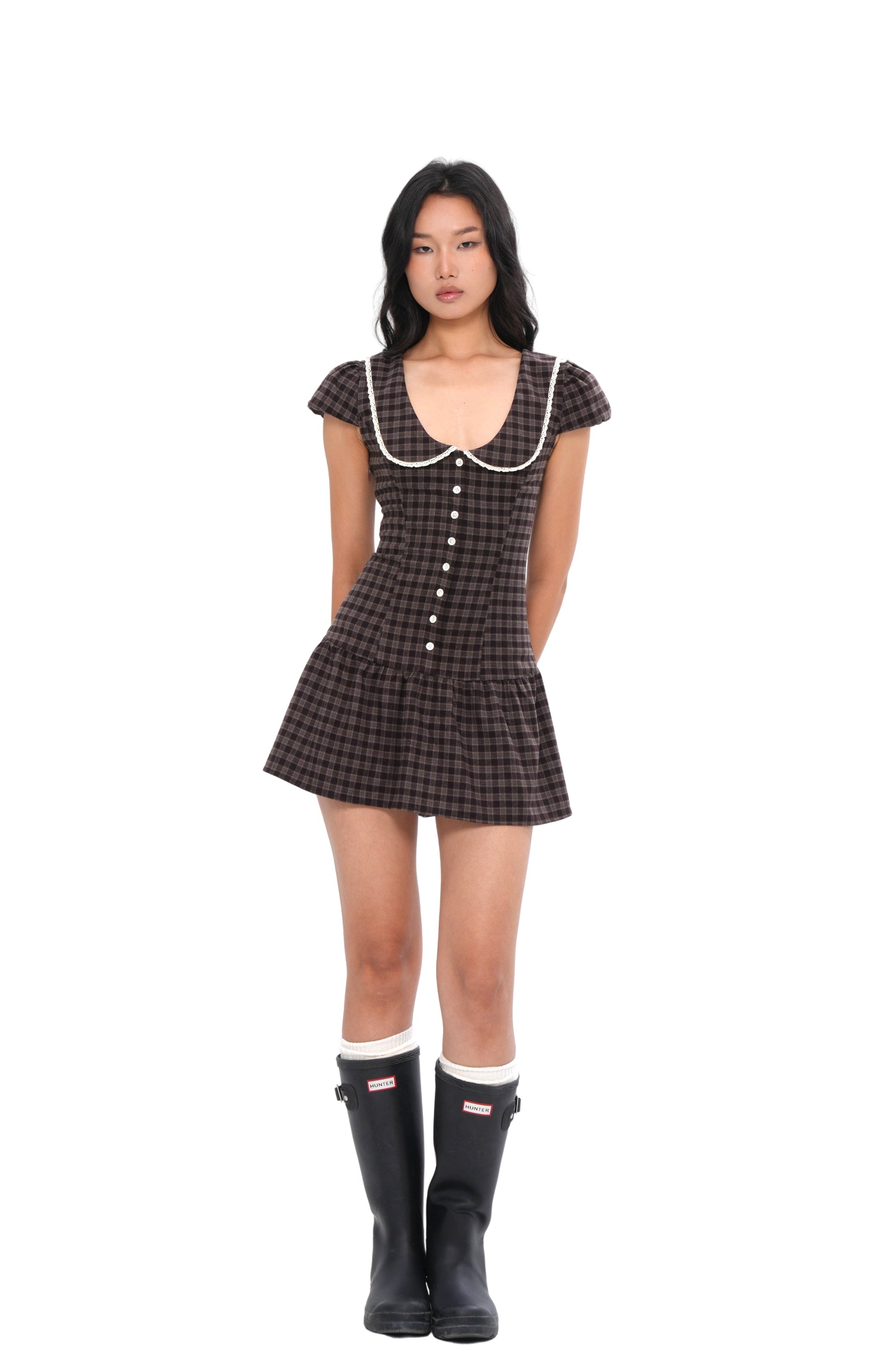 CINCH-WAIST GINGHAM  MINI DRESS