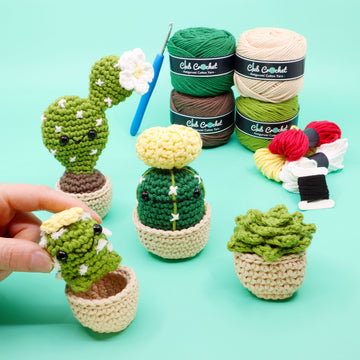 Cactus and Succulent Crochet Kit - Beginner to Advanced Amigurumi Yarn Kit - Learn to Crochet!