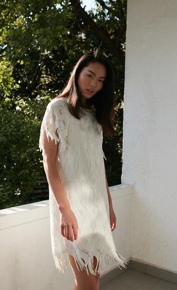 Style: PENELOPE Deco Embroidery Fringe Dress - Peony Rice