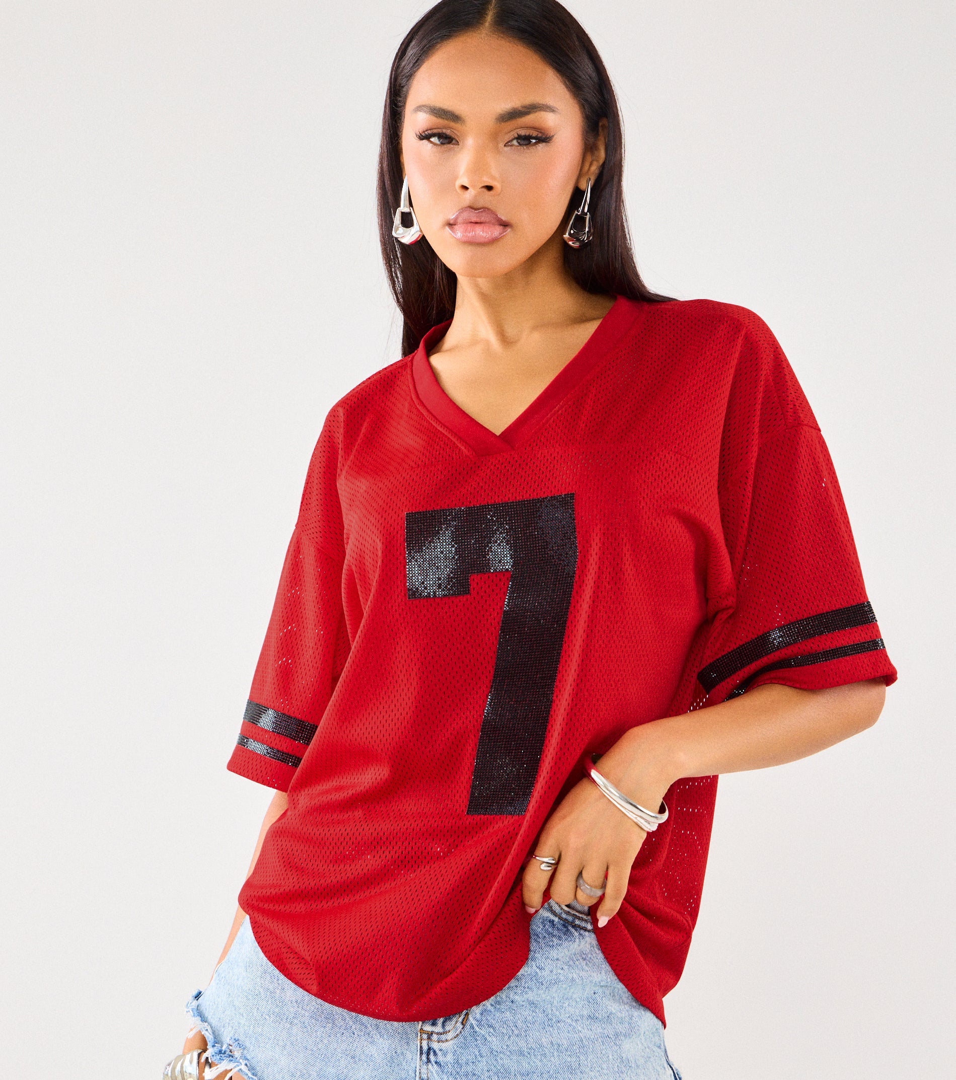 Sporty Sparkle Rhinestone Jersey Tee
