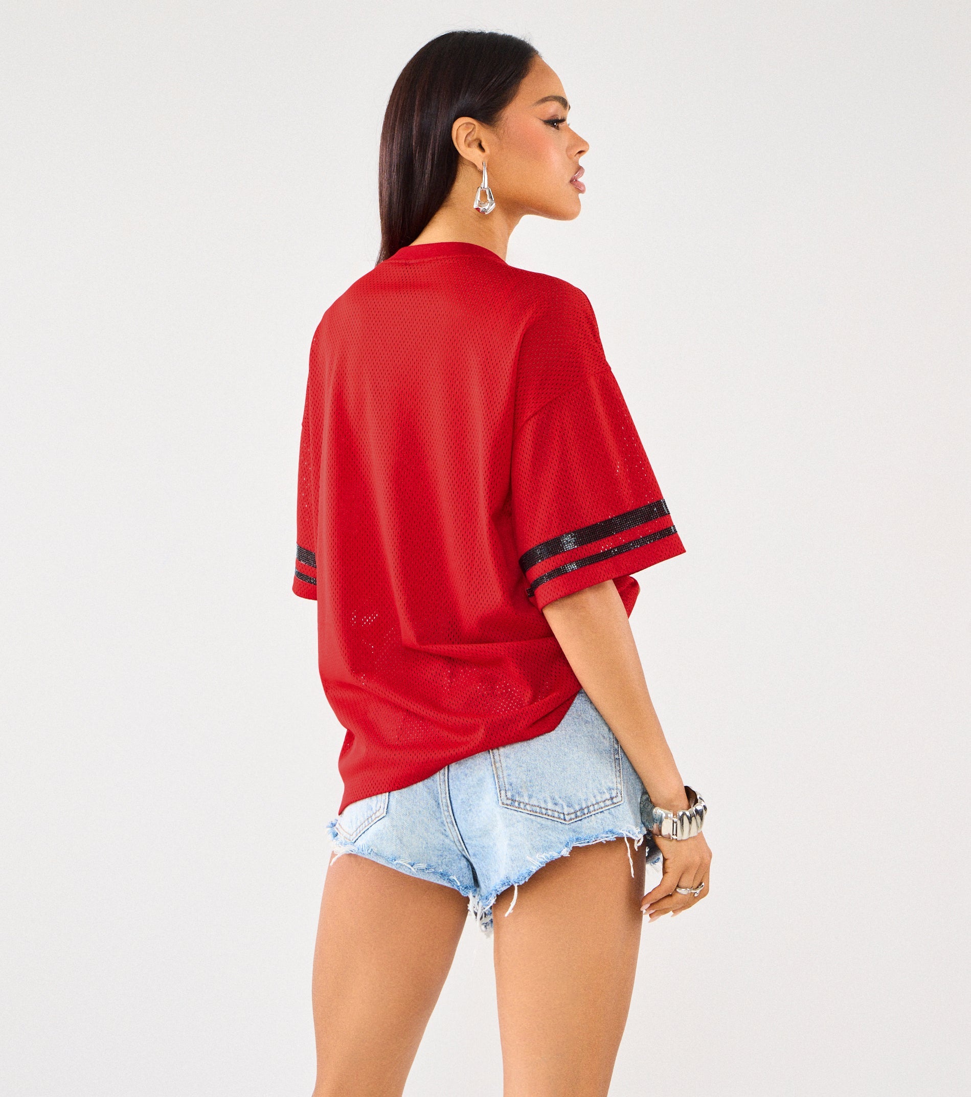 Sporty Sparkle Rhinestone Jersey Tee