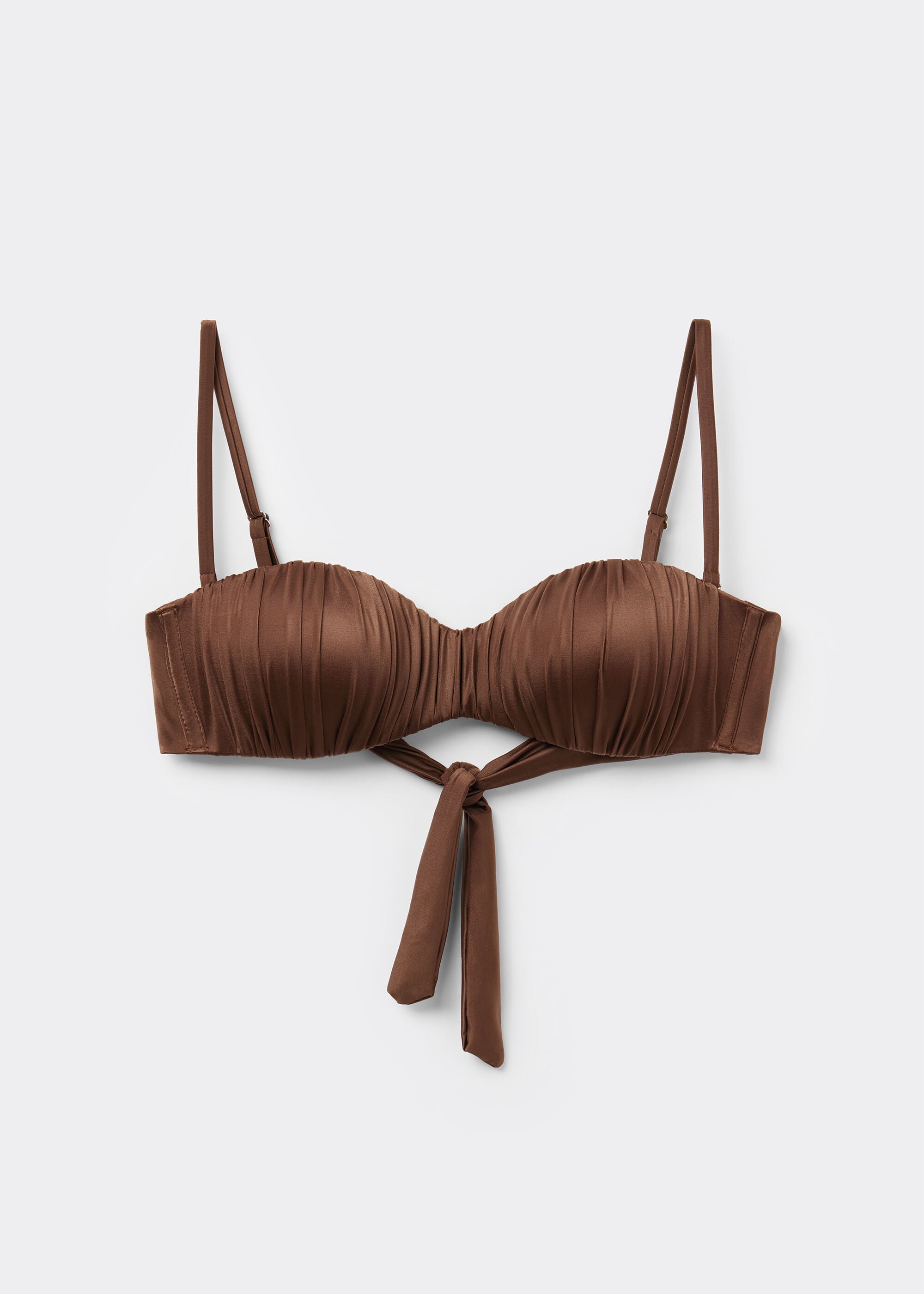 Graduated Padded Bandeau Swimsuit Top Shiny Satin