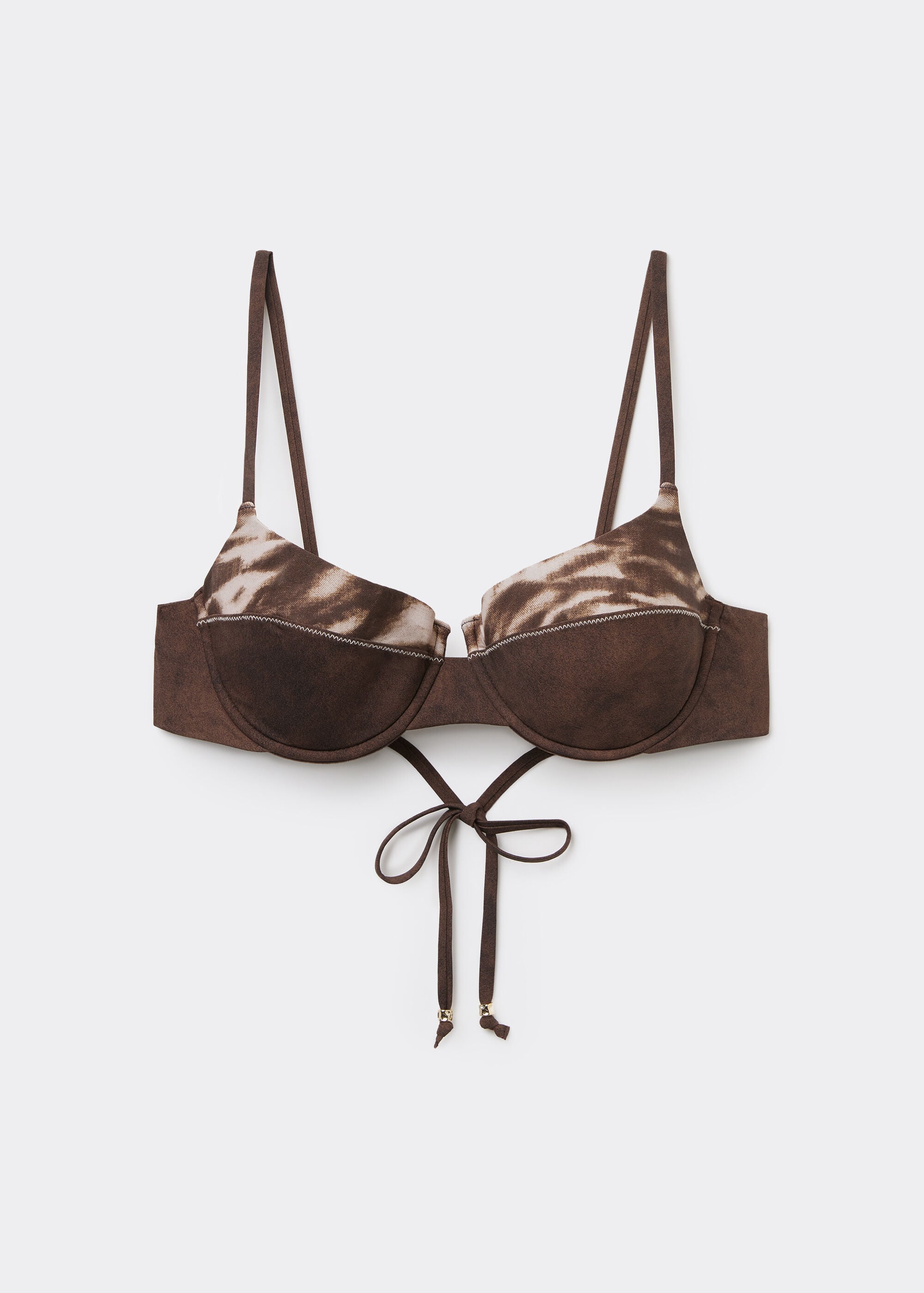 Push Up Swimsuit Top Brown Suede