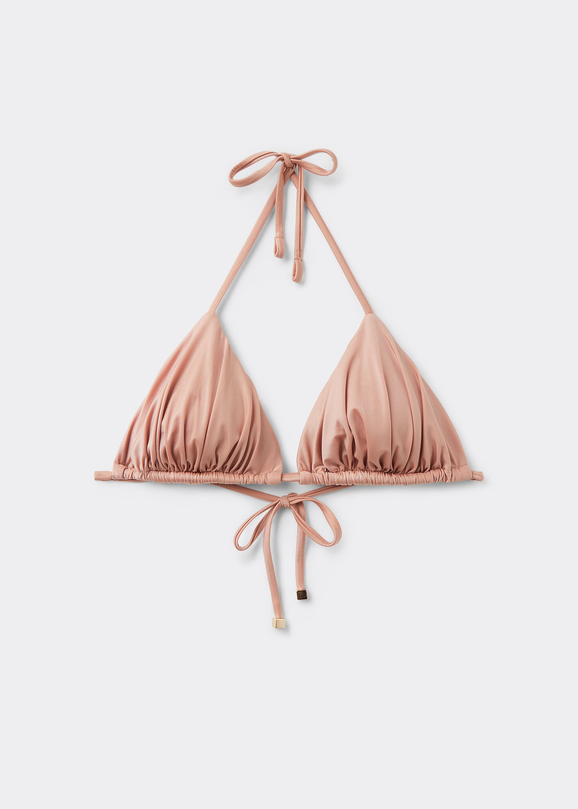 Shiny Satin Removable Padding Triangle Swimsuit Top