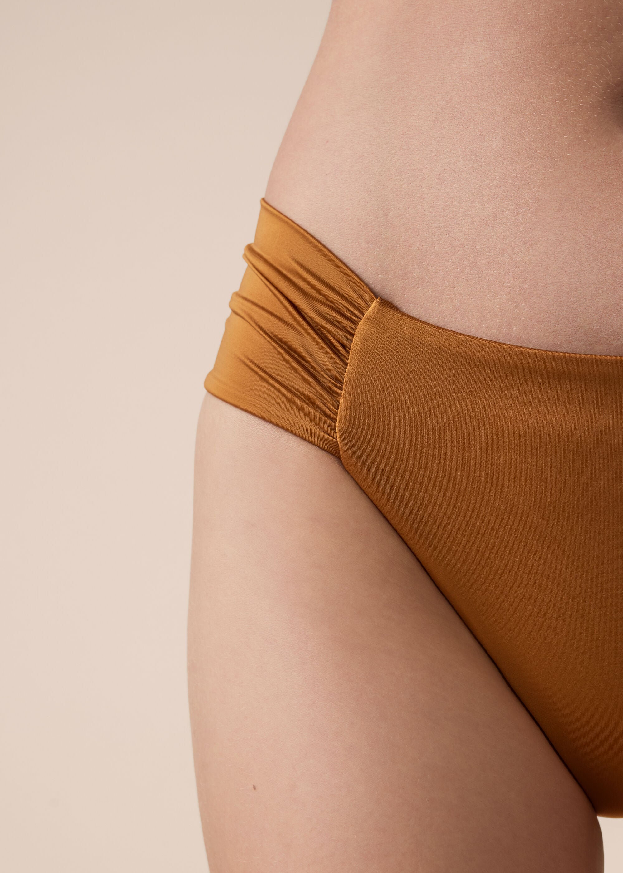 Shiny Satin Draped Brazilian Swimsuit Bottom