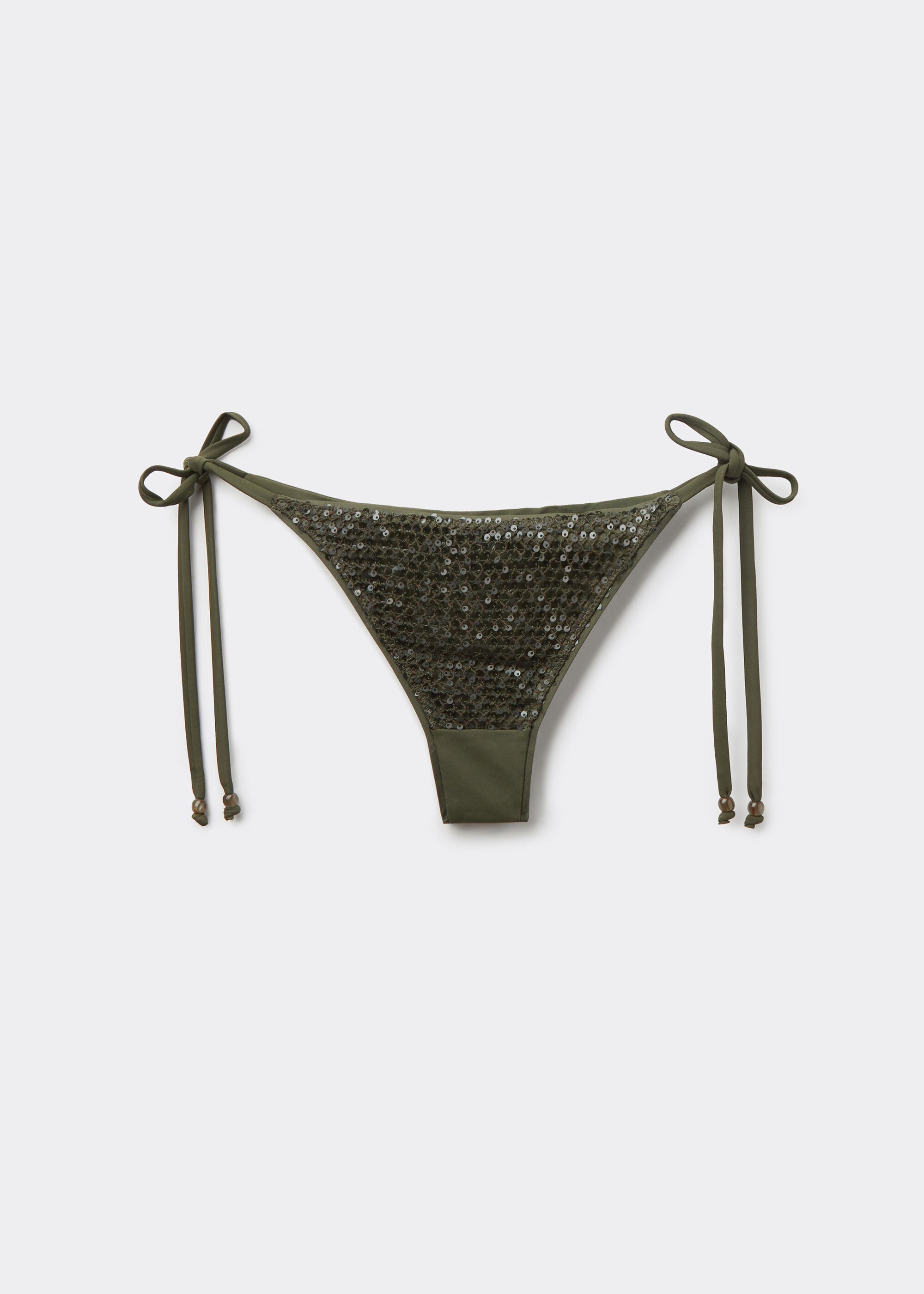 Brazilian String Swimsuit Bottom Sequin Net