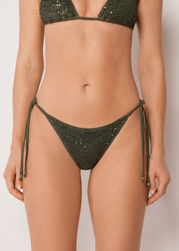Brazilian String Swimsuit Bottom Sequin Net