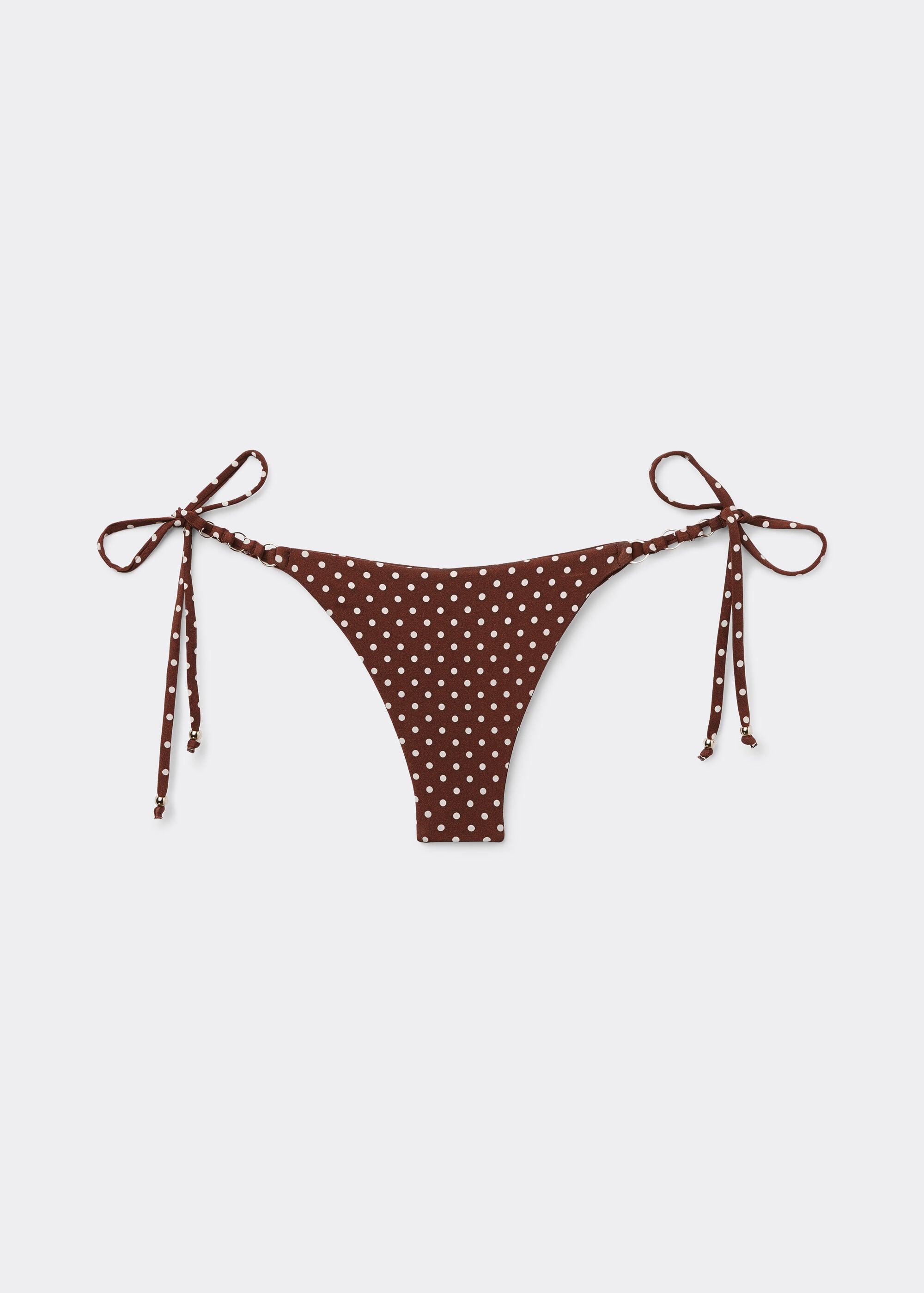 Brazilian String Swimsuit Bottom Polka Dot Brown