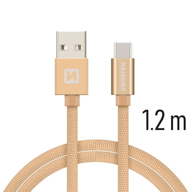 DATA CABLE SWISSTEN TEXTILE USB / USB-C 1.2 M GOLD - SamoTech