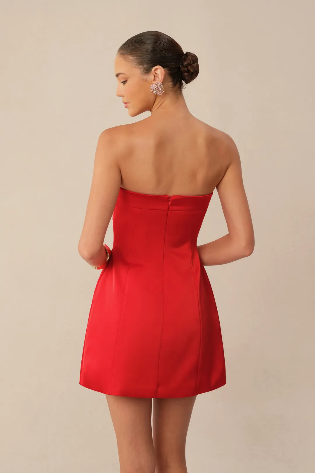 The Guest List Red Strapless Floral Embroidery Mini Dress