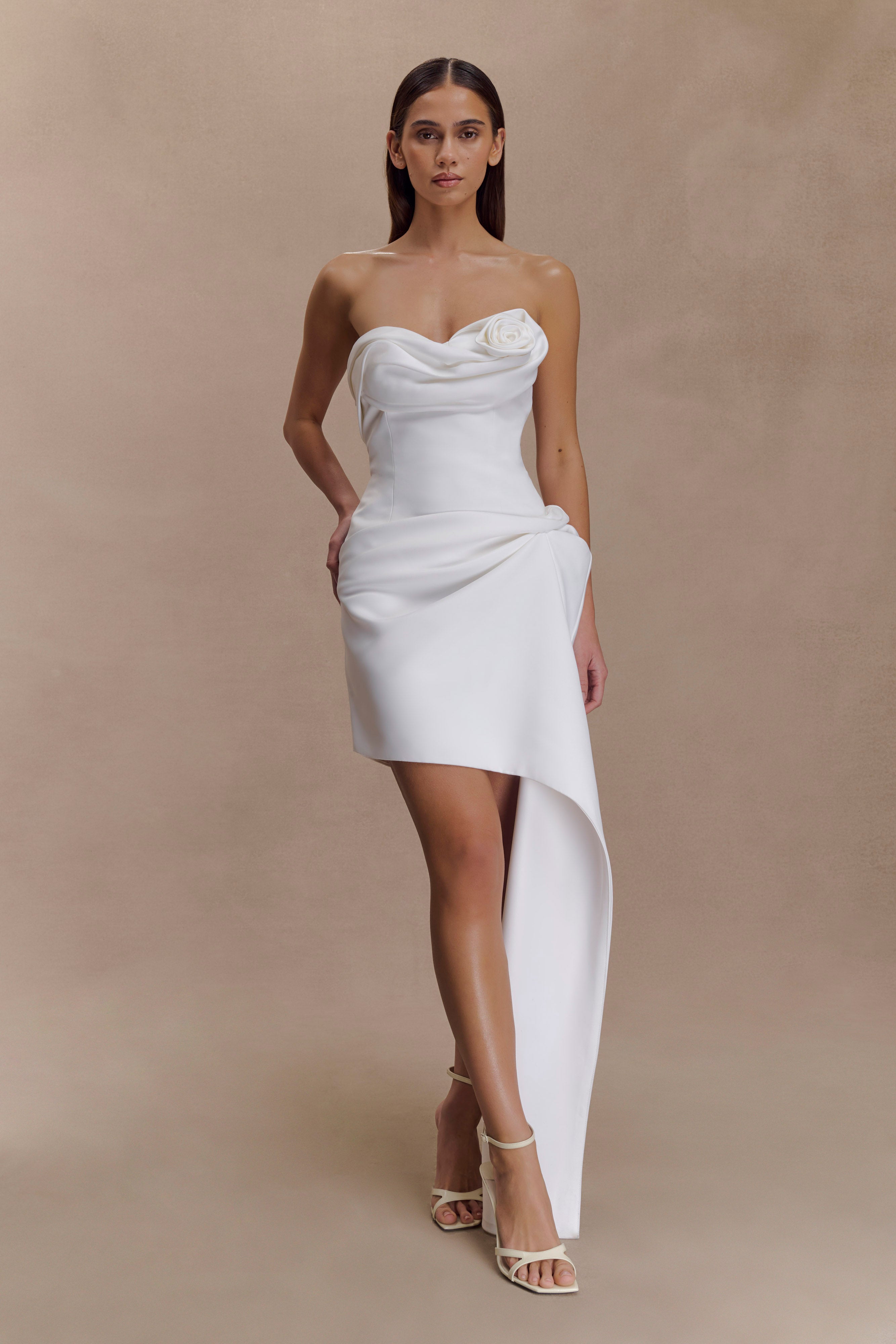 Evianna Strapless Gathered Mini Dress - White