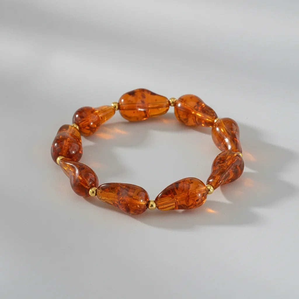 Women's Elastic Resin Bracelet - Amber Brown - Trendy Beaded Bracelet | Twinolo