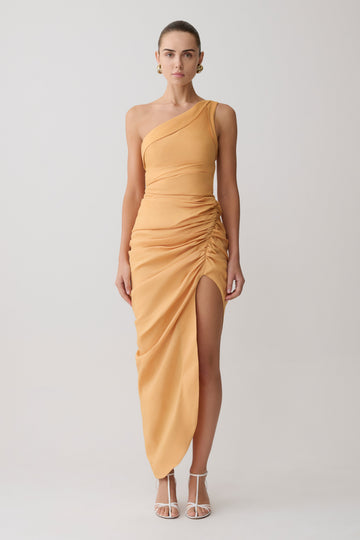 Birgit Linen Midi Dress With Hardware - Deep Peach