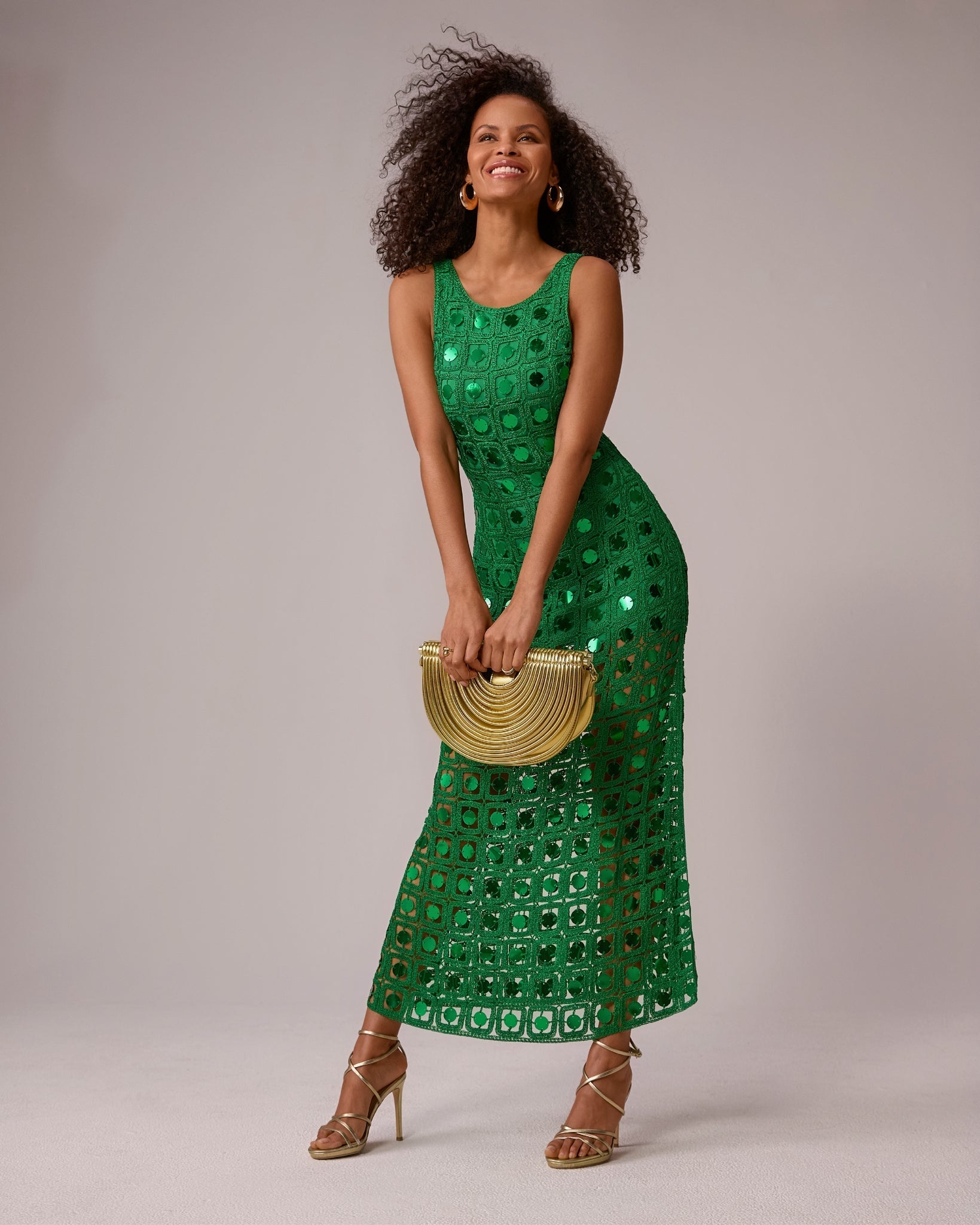 High Neck Crochet Mirror Maxi Dress Monaco Green