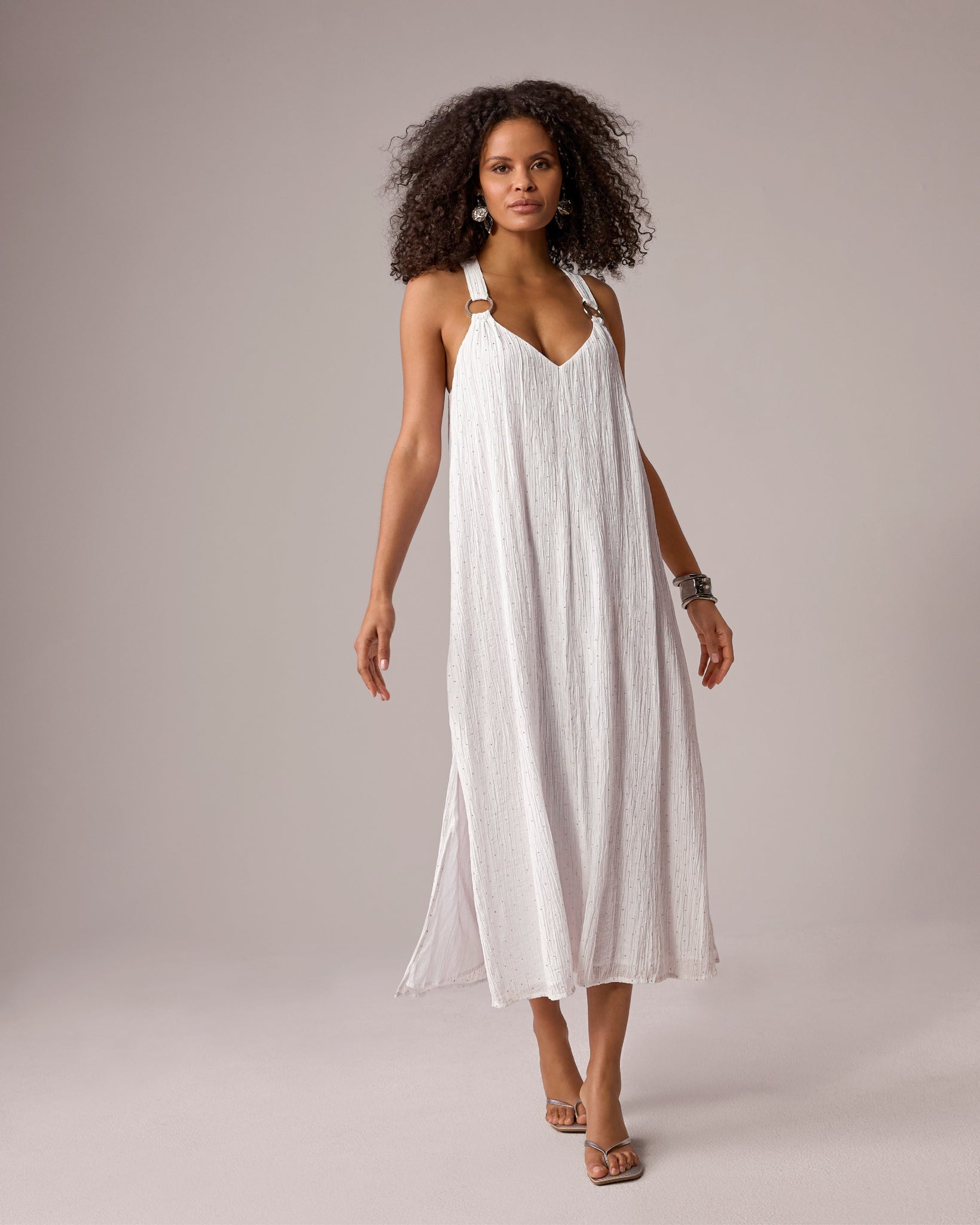 Rhinestone Embellished Maxi Dress White