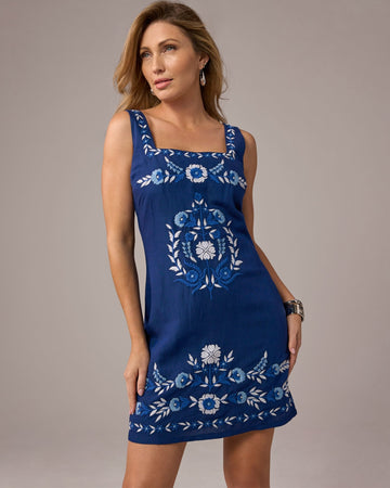 Embroidered Mini Dress Navy Multi