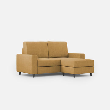 Divano 2 Posti con Pouf 148x155x85 cm Sakar in Tessuto Ocra