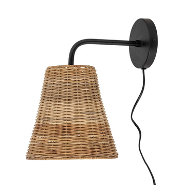 Bloomingville Thed Væglampe, Sort, Rattan