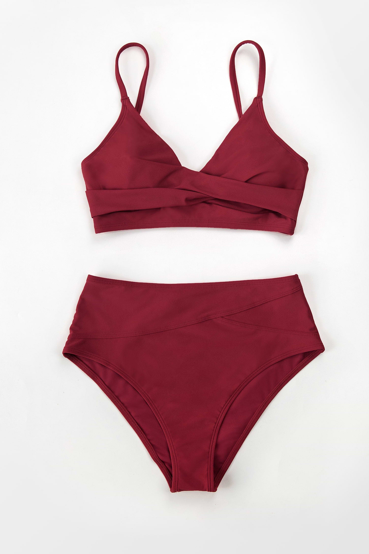 Twist Front Bra & Spliced High Waist Bikini Set