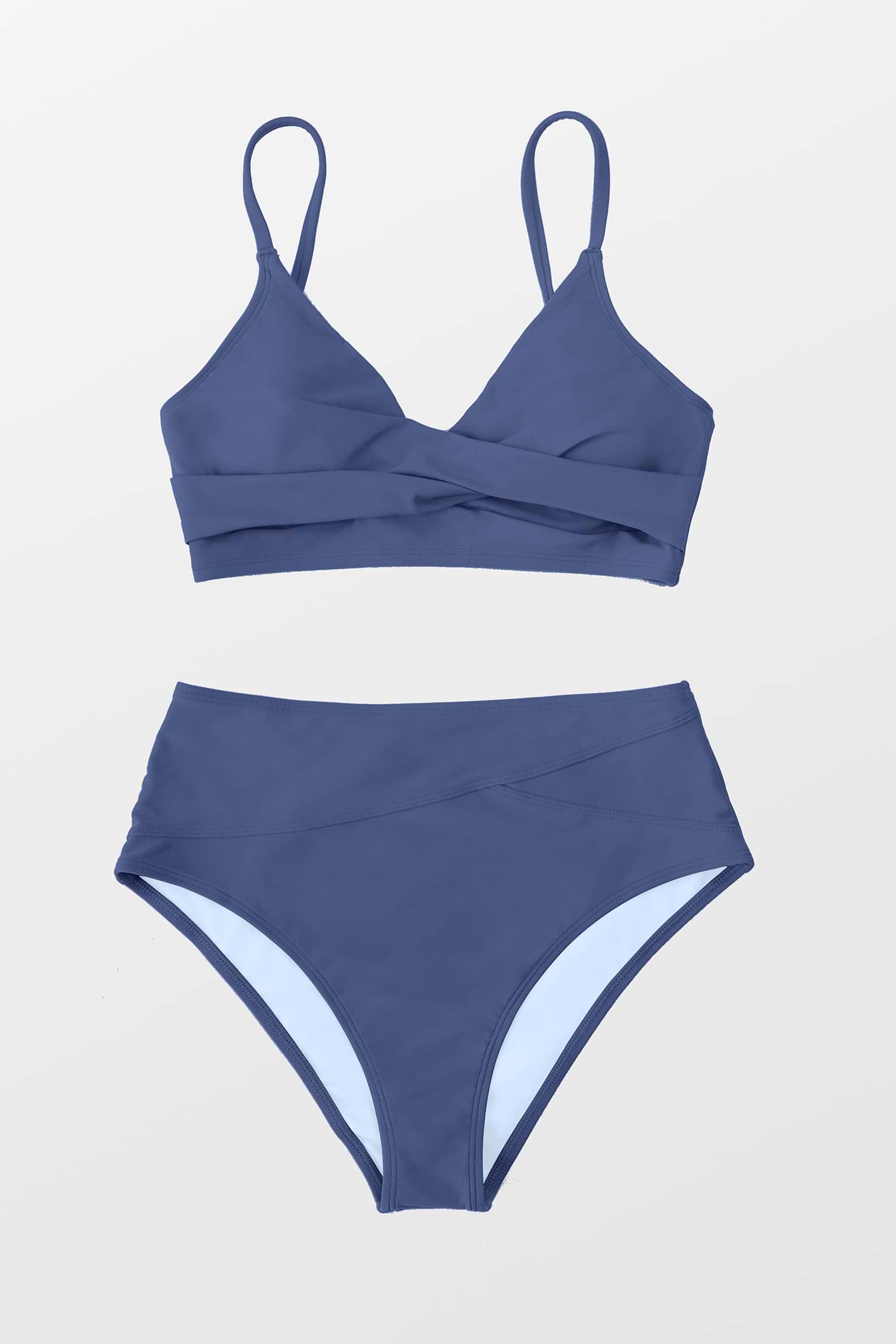 V-neck Twist Bra & Spliced High Waist Bikini Set