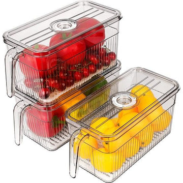 Koelkastorganizer, 3-delige set, koelkastopbergdoos, stapelbaar met deksel en handvat, opbergsysteem voor koelkast, groenten en fruit voor keuken, koelkast, kasten, BPA-vrij