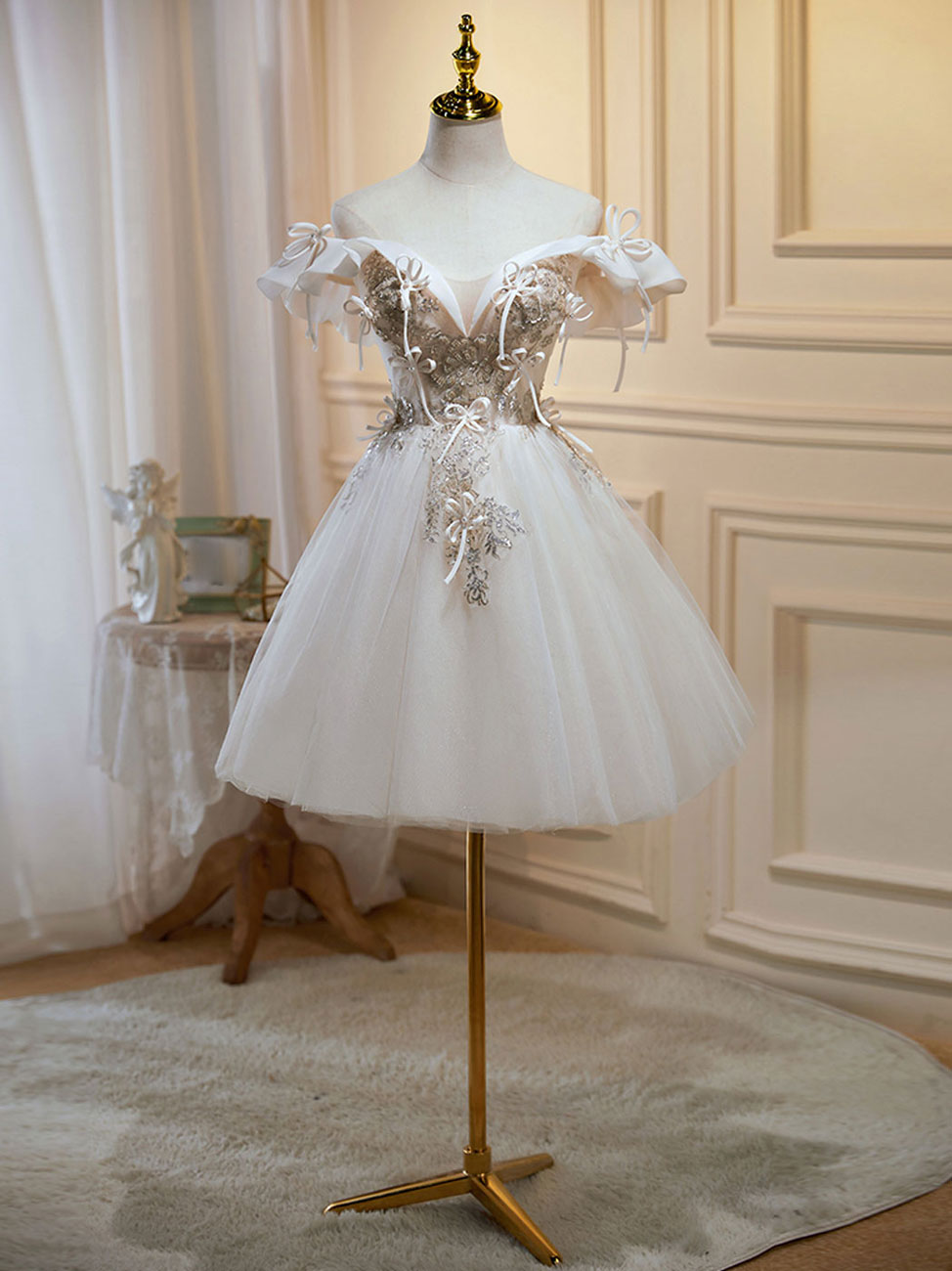 Mini/Short Light Champagne Prom Dress, Short Puffy Homecoming Dresses