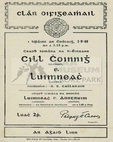 1940 All-Ireland Hurling Final Programme Cover