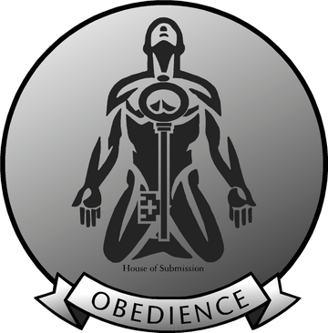Logo with a stylized figure and 'Obedience' text on a silver background
