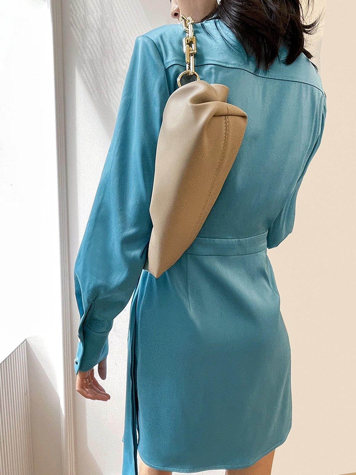 Satin Cocktail Belt Shirt Mini Dress Vivian Seven