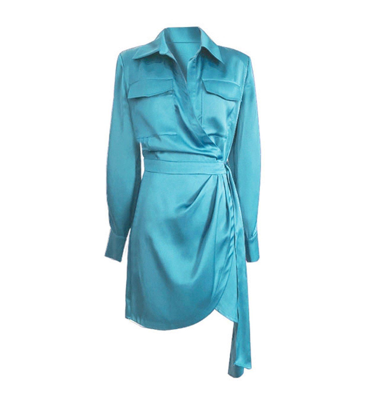 Satin Cocktail Belt Shirt Mini Dress Vivian Seven