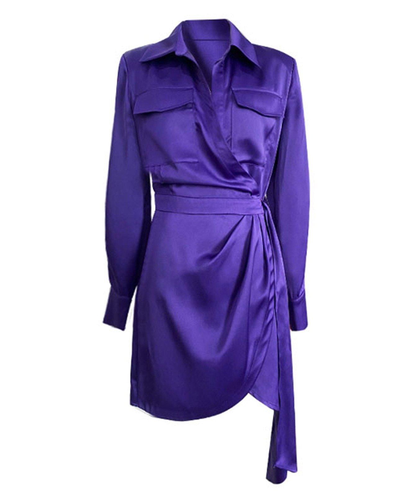 Satin Cocktail Belt Shirt Mini Dress Vivian Seven
