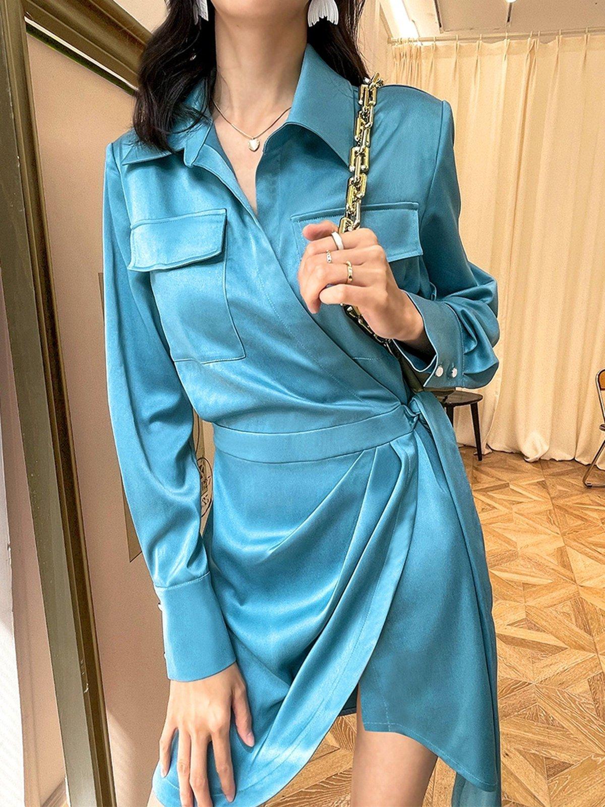 Satin Cocktail Belt Shirt Mini Dress Vivian Seven