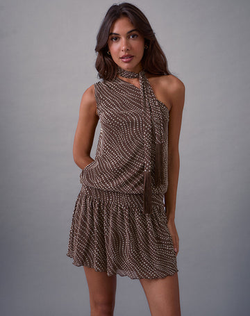 Dyle Mini Dress in Abstract Polka Flock Brown