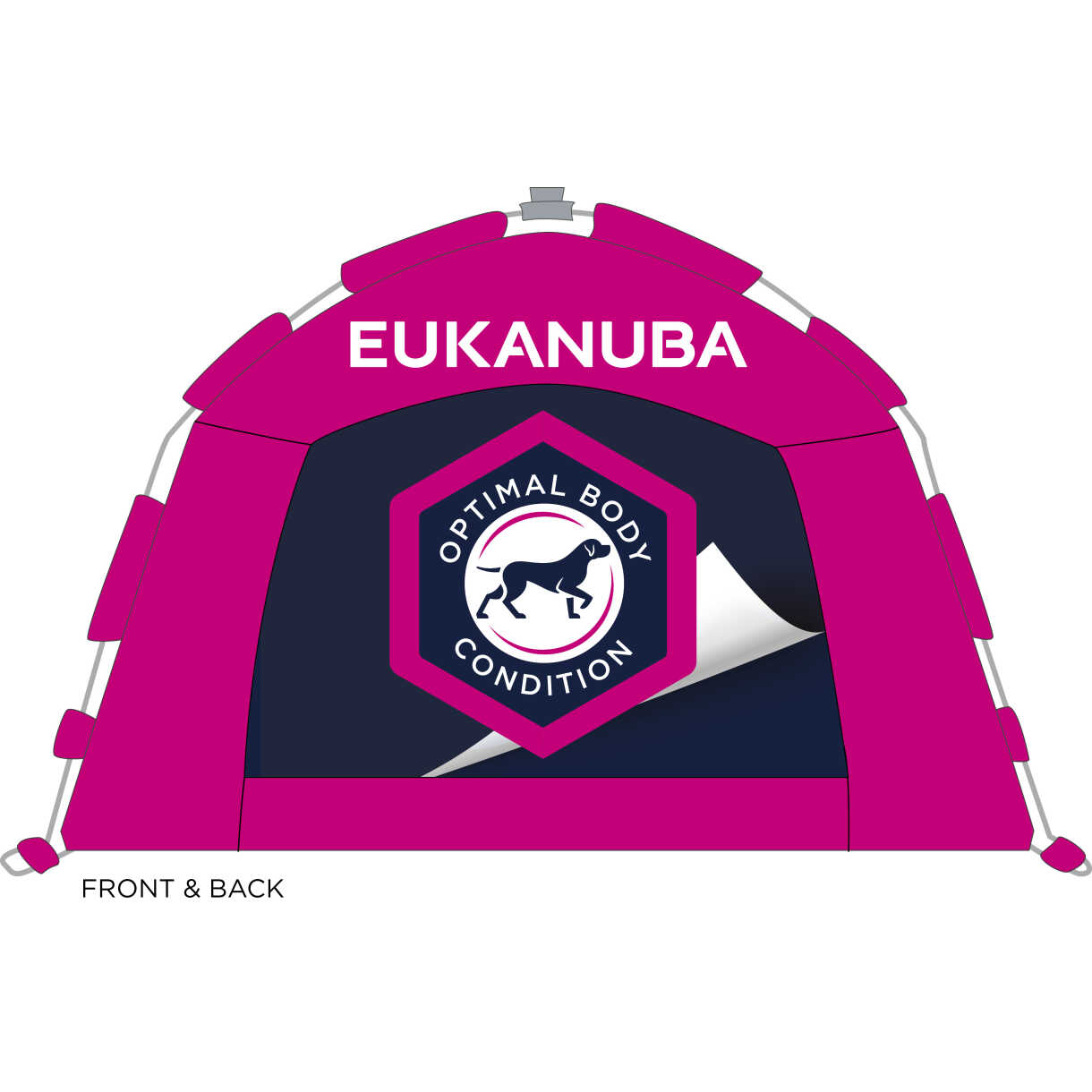 Pink udstillingstelt med Eukanuba-logo