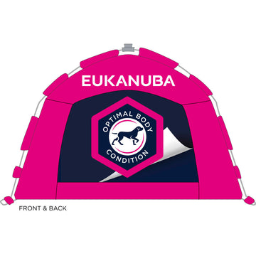 Pink udstillingstelt med Eukanuba-logo