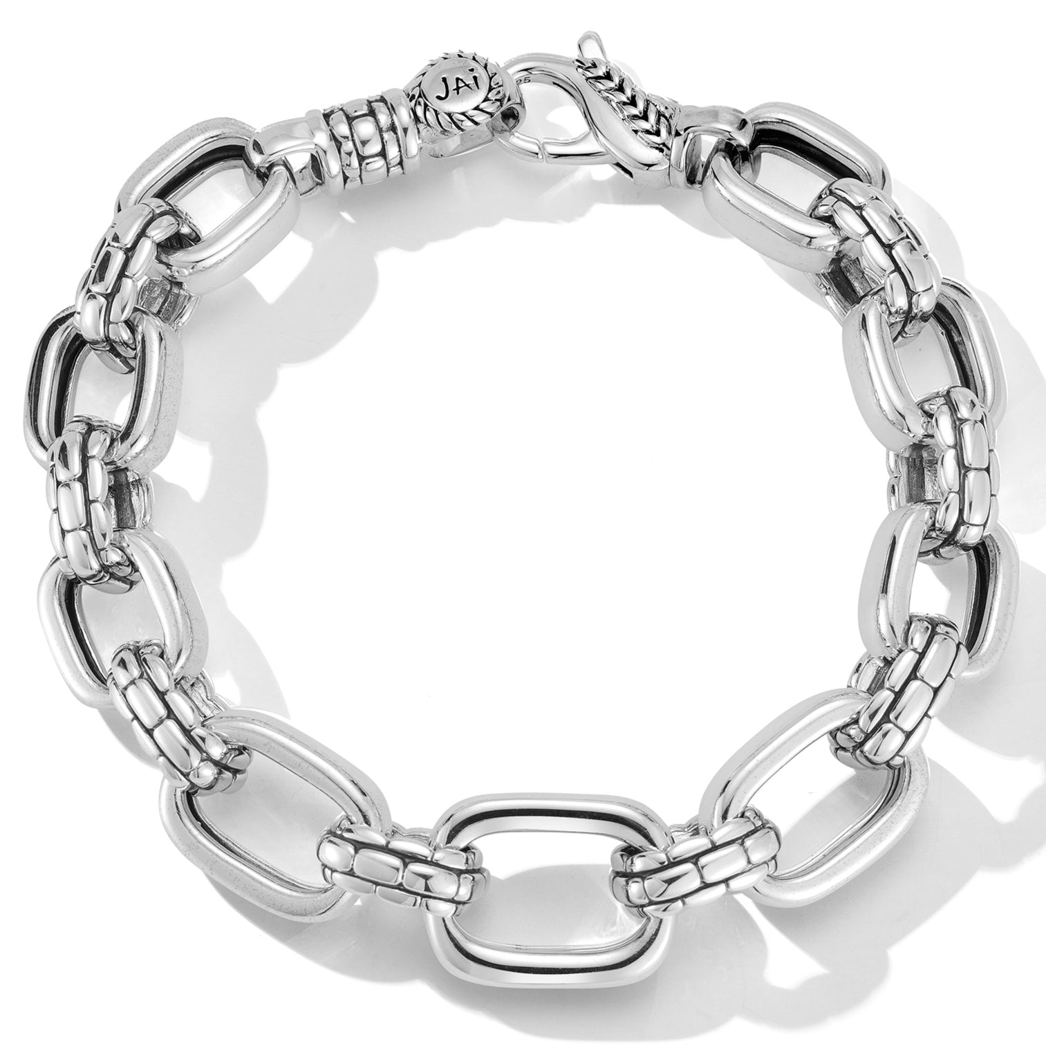 JAI Sterling Silver Statement Link & Box Chain Textured Bracelet