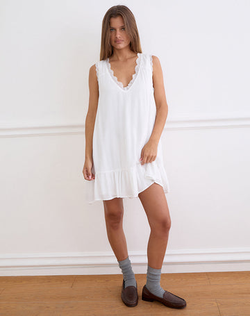 Manika Plunge Babydoll Mini Dress in Rayon White