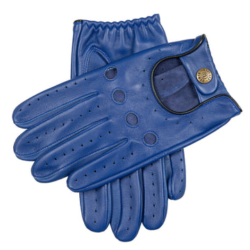 Men's leather driving gloves in royal blue/black