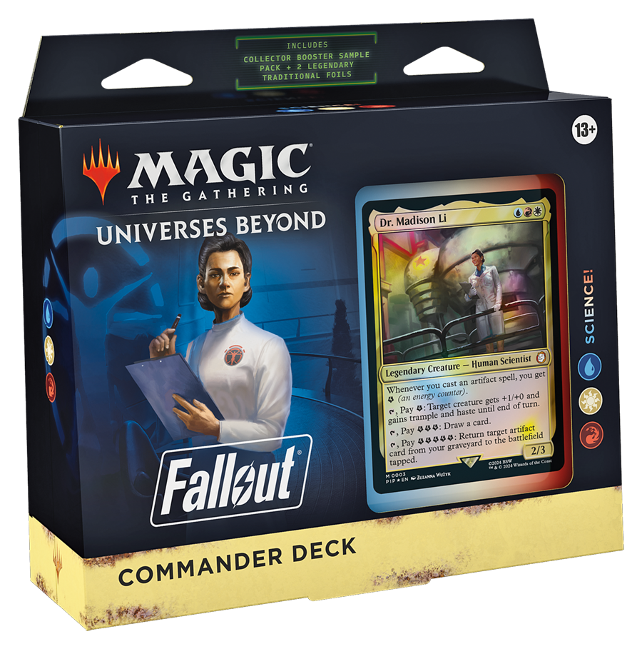 MTG Universes Beyond: Fallout Commander Deck - Science! (100-Card Deck, 2-Card Collector Booster Sample Pack + Accessories)
