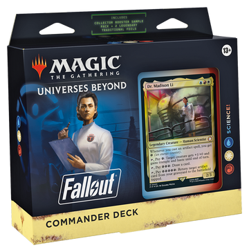 MTG Universes Beyond: Fallout Commander Deck - Science! (100-Card Deck, 2-Card Collector Booster Sample Pack + Accessories)