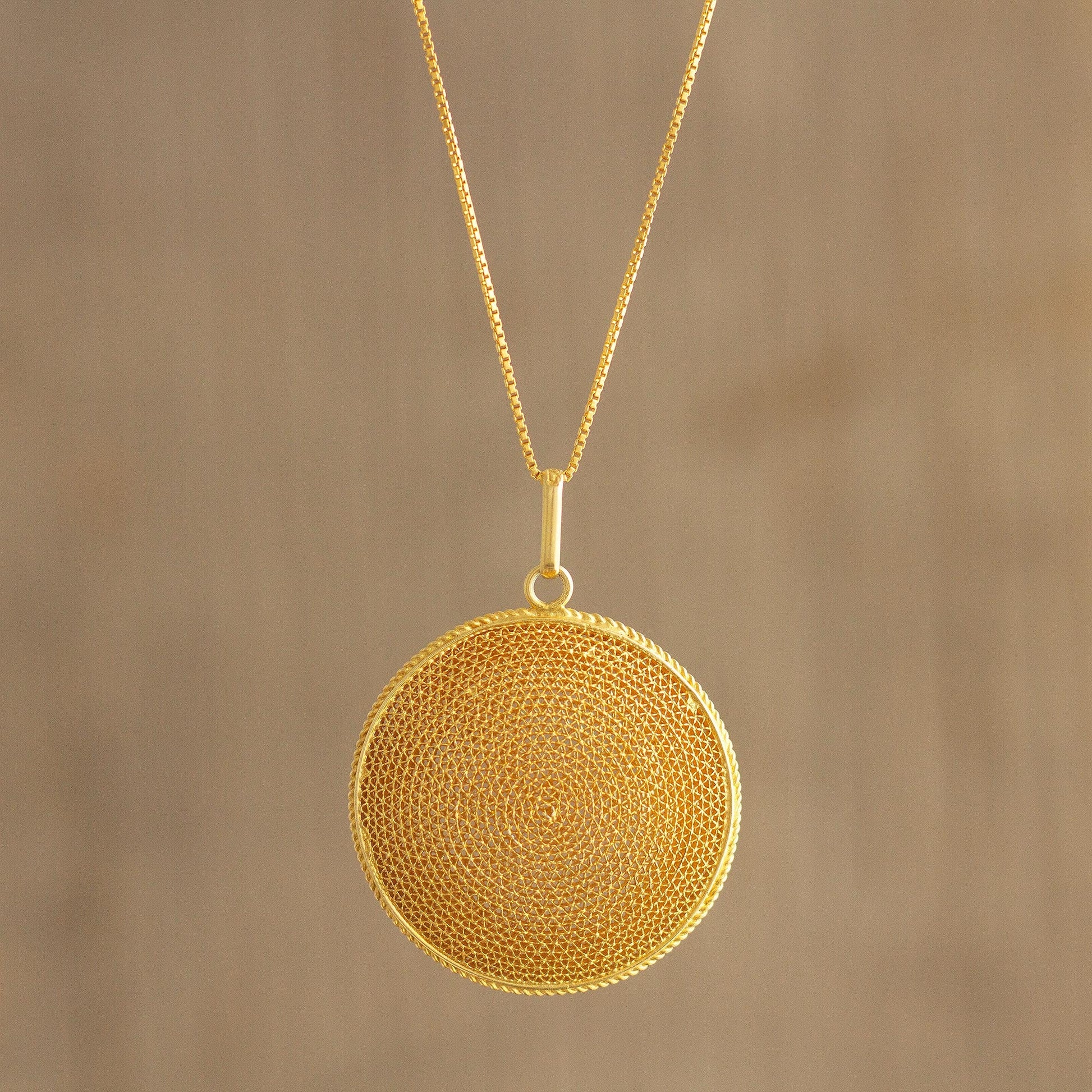 Temple of the Sun Peruvian Gold-Plated Filigree Pendant Necklace