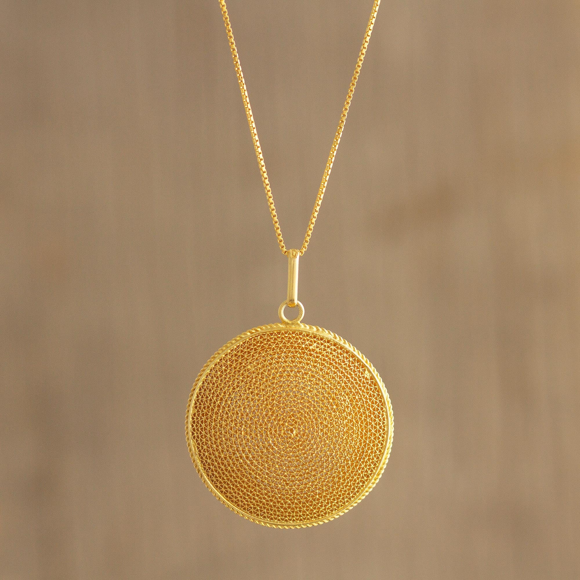 Temple of the Sun Peruvian Gold-Plated Filigree Pendant Necklace