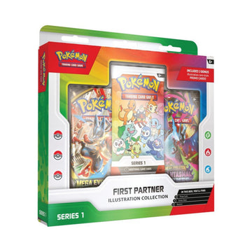 Pokémon TCG First Partner Illustration Collection Series 1 – Pokémon Booster Pack Set with Promo Cards, Trading Cards, Stickers, Collectible Card Game