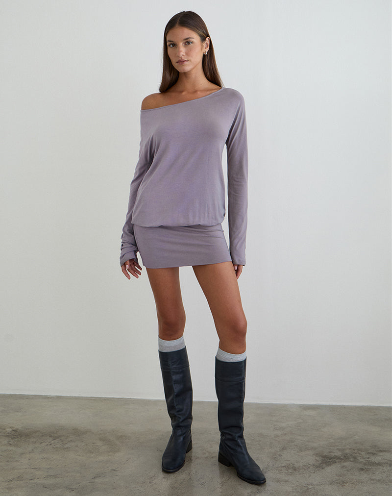 Raluca Long Sleeve Mini Dress in Grey Lavender