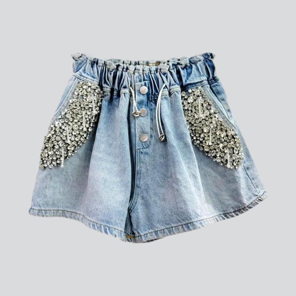 Rhinestone pocket women denim shorts
