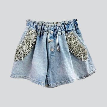 Rhinestone pocket women denim shorts