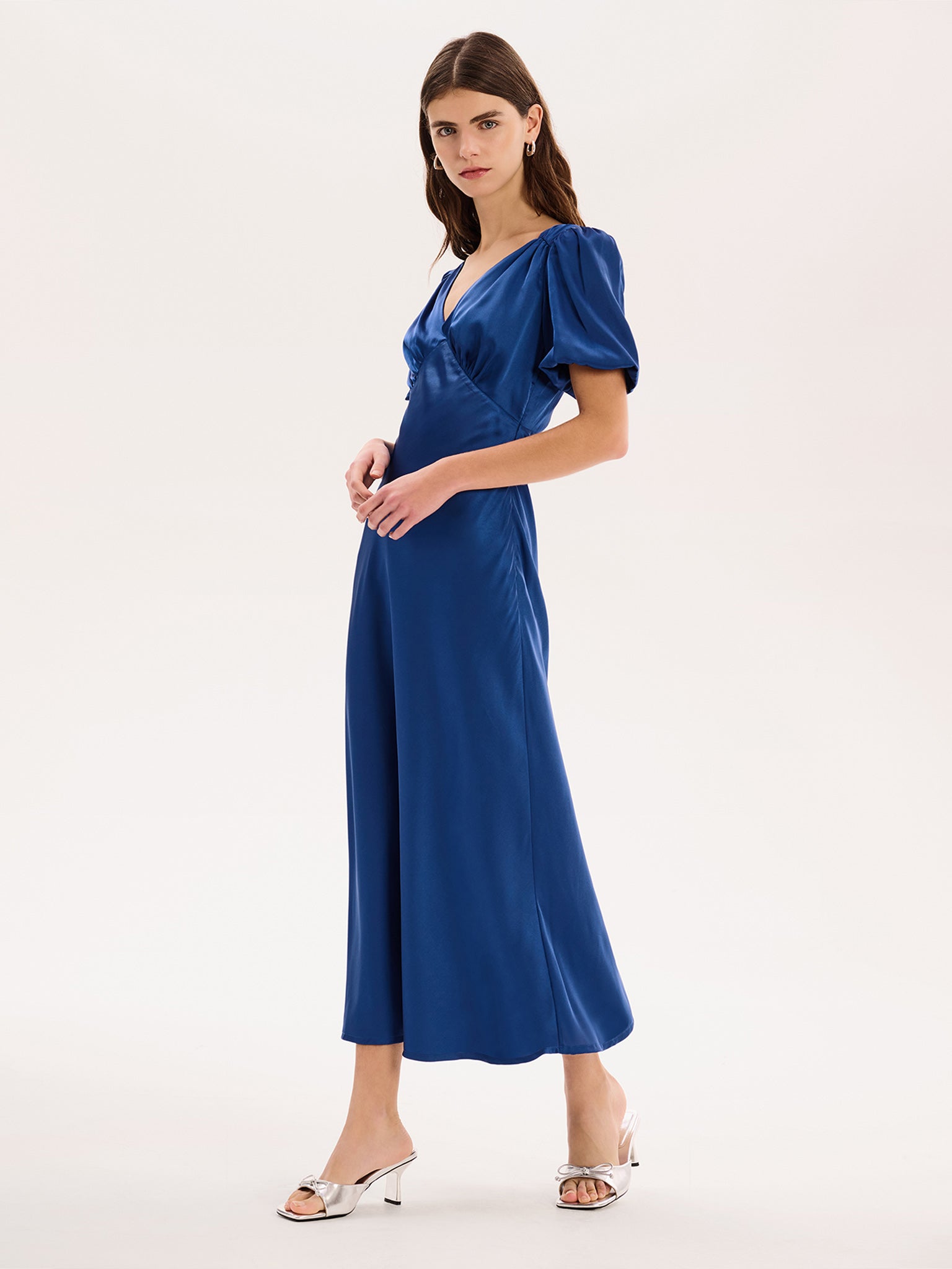Rosie Puff Sleeve Dress in Navy