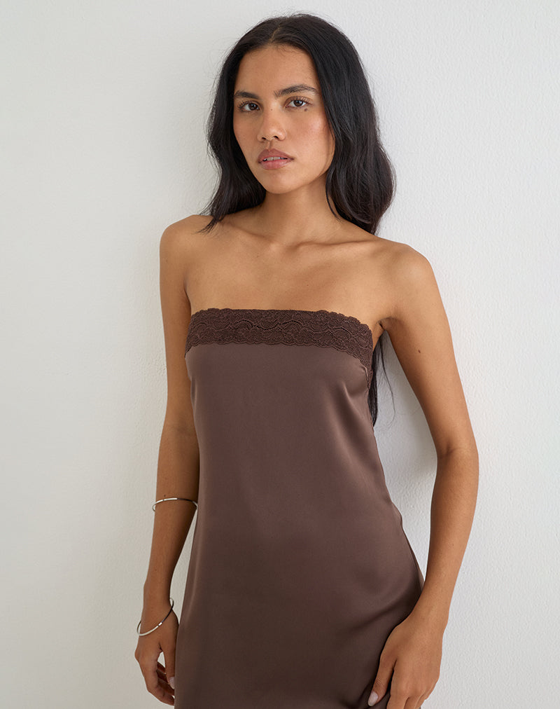 Sakya Bandeau Mini Dress in Satin Brown