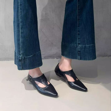 Cutout Leather Faux Flats