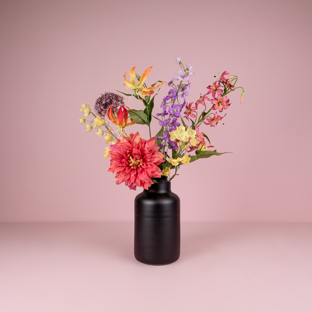 Zijden boeket met vaas | Colourful  Love - Klein | Betaalbare kunstbloemen | Inclusief vaas